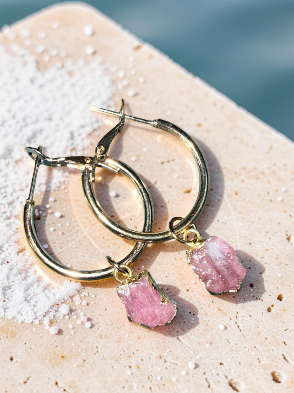 💗Raw Pink Tourmaline 1” hoop earrings